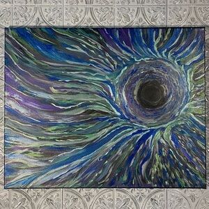 Abstract Blue Green Vortex Painting | Metallic Fluid Art | Original 16”x20”